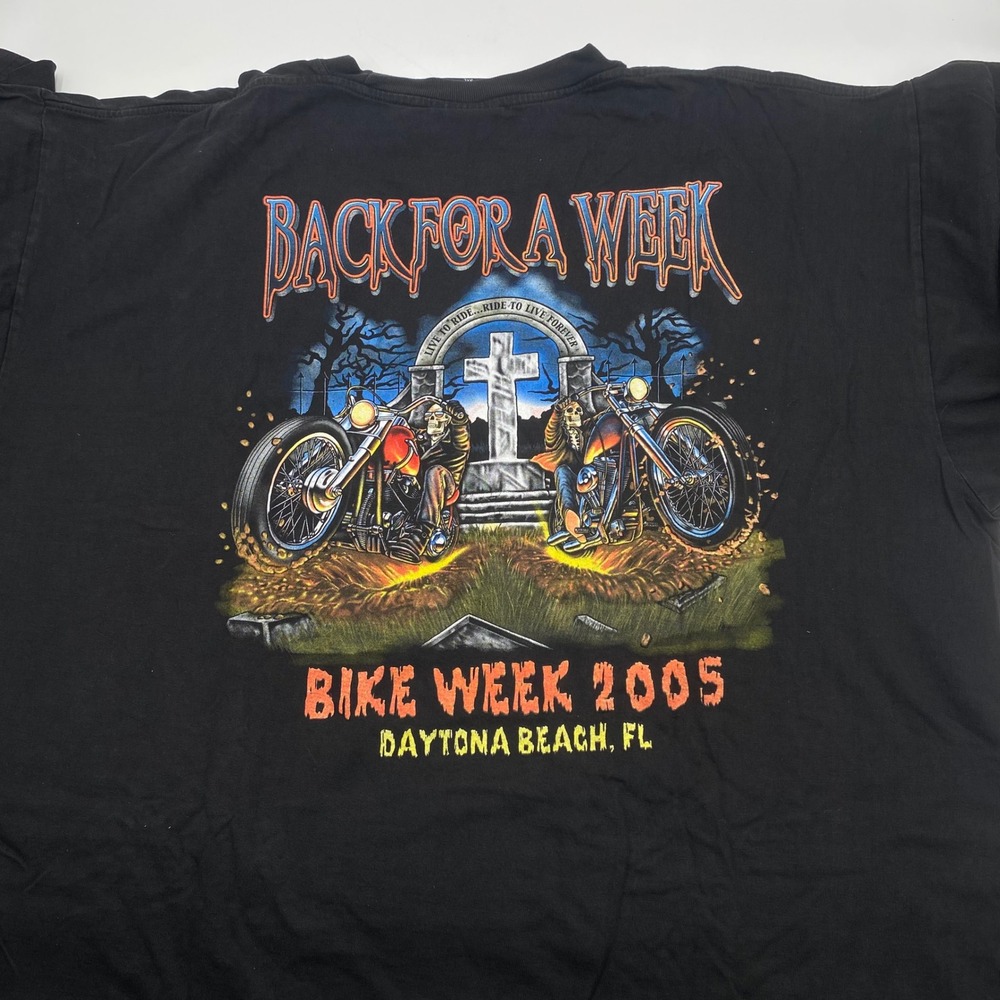 Daytona Beach Biker Design Bike Week 2005 T-Shirt Mens 3XL Black Skeleton